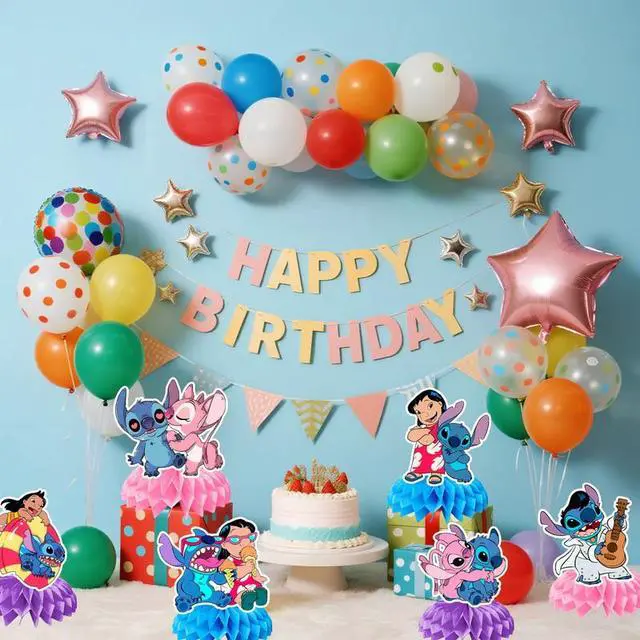 Alt view image 4 of 7 - 9 Pcs Stitch Honeycomb Centerpieces for Birthday, Stitch Centerpieces for Tables 3D Double Side Stitch Honeycomb Style Centerpiece for Kids Stitch Themed Party Decorations