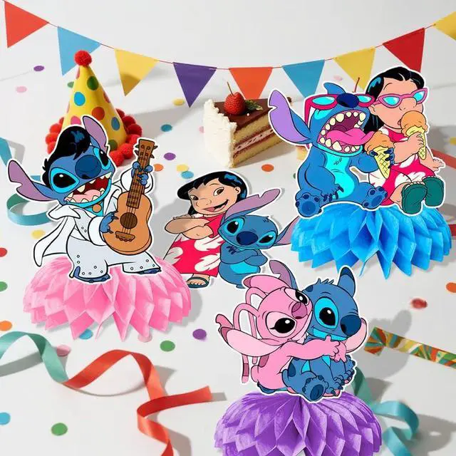 Alt view image 6 of 7 - 9 Pcs Stitch Honeycomb Centerpieces for Birthday, Stitch Centerpieces for Tables 3D Double Side Stitch Honeycomb Style Centerpiece for Kids Stitch Themed Party Decorations