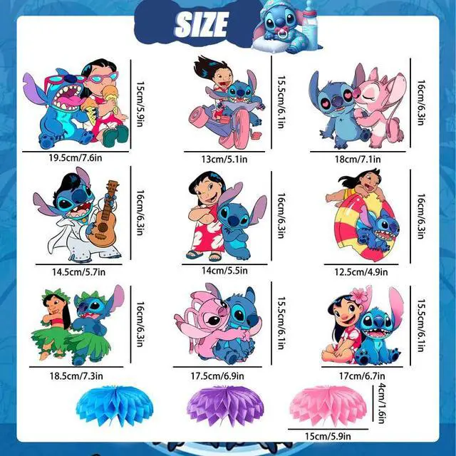 Alt view image 7 of 7 - 9 Pcs Stitch Honeycomb Centerpieces for Birthday, Stitch Centerpieces for Tables 3D Double Side Stitch Honeycomb Style Centerpiece for Kids Stitch Themed Party Decorations