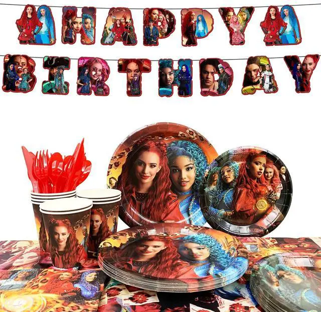 Main image of Descendants Party Tableware, 114 Pcs Descendants Decorations Tableware Set - Descendants Plates Napkins Tablecloth etc Descendants Tableware for Descendants Party, Serves 16