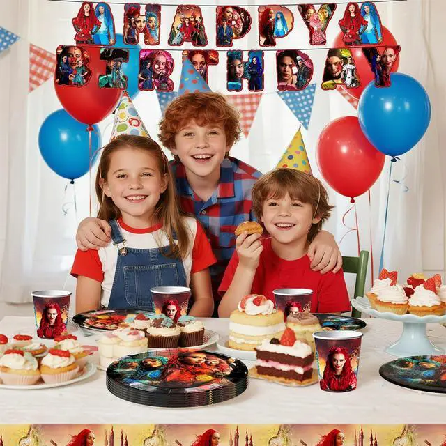 Alt view image 3 of 7 - Descendants Party Tableware, 114 Pcs Descendants Decorations Tableware Set - Descendants Plates Napkins Tablecloth etc Descendants Tableware for Descendants Party, Serves 16