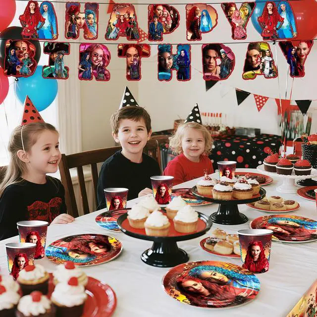 Alt view image 5 of 7 - Descendants Party Tableware, 114 Pcs Descendants Decorations Tableware Set - Descendants Plates Napkins Tablecloth etc Descendants Tableware for Descendants Party, Serves 16