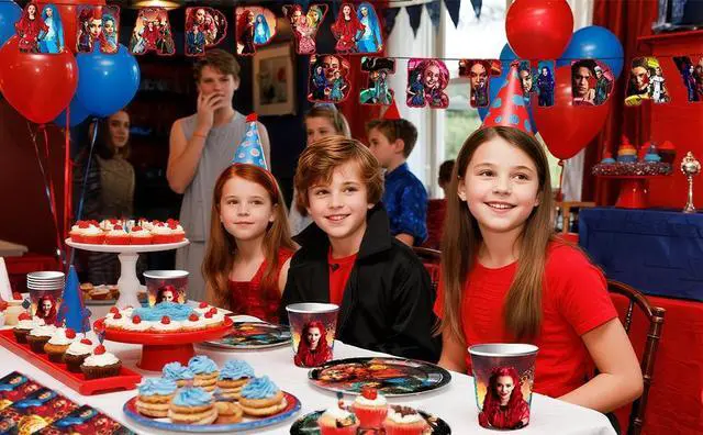 Alt view image 7 of 7 - Descendants Party Tableware, 114 Pcs Descendants Decorations Tableware Set - Descendants Plates Napkins Tablecloth etc Descendants Tableware for Descendants Party, Serves 16