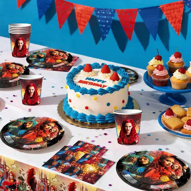 Alt view image 6 of 7 - Descendants Party Tableware, 114 Pcs Descendants Decorations Tableware Set - Descendants Plates Napkins Tablecloth etc Descendants Tableware for Descendants Party, Serves 16