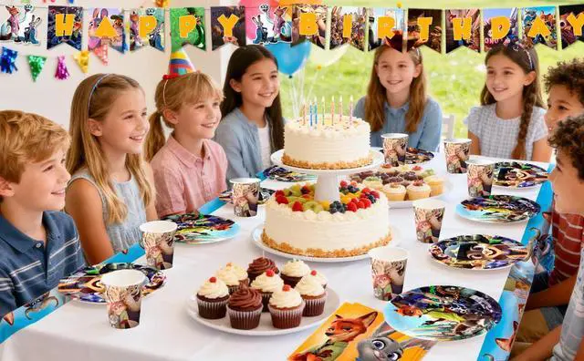 Alt view image 7 of 7 - Zootopia Birthday Tableware, 128 Pcs Zootopia Party Tableware Set - Zootopia Birthday Party Plates Napkins Cups Tablecloth etc Zootopia Tableware for Zootopia Birthday Decorations for Boys/Girls