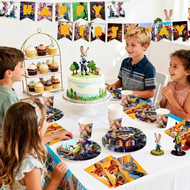 Alt view image 6 of 7 - Zootopia Birthday Tableware, 128 Pcs Zootopia Party Tableware Set - Zootopia Birthday Party Plates Napkins Cups Tablecloth etc Zootopia Tableware for Zootopia Birthday Decorations for Boys/Girls