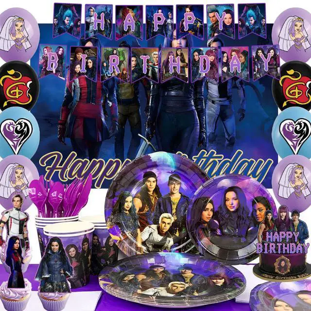 Main image of 98 Pcs Descendants Birthday Party Decorations and Descendants Party Tableware Sets - Descendants Birthday Plates Tablecloth Banners and More Descendants Party Supplies for Kids