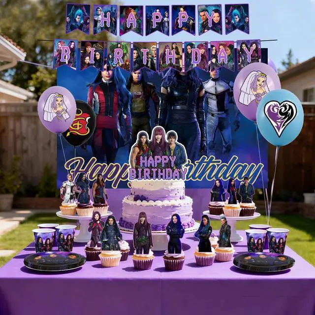 Alt view image 5 of 7 - 98 Pcs Descendants Birthday Party Decorations and Descendants Party Tableware Sets - Descendants Birthday Plates Tablecloth Banners and More Descendants Party Supplies for Kids