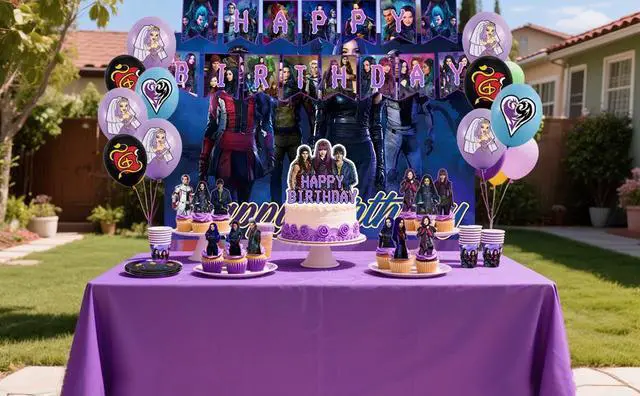 Alt view image 7 of 7 - 98 Pcs Descendants Birthday Party Decorations and Descendants Party Tableware Sets - Descendants Birthday Plates Tablecloth Banners and More Descendants Party Supplies for Kids