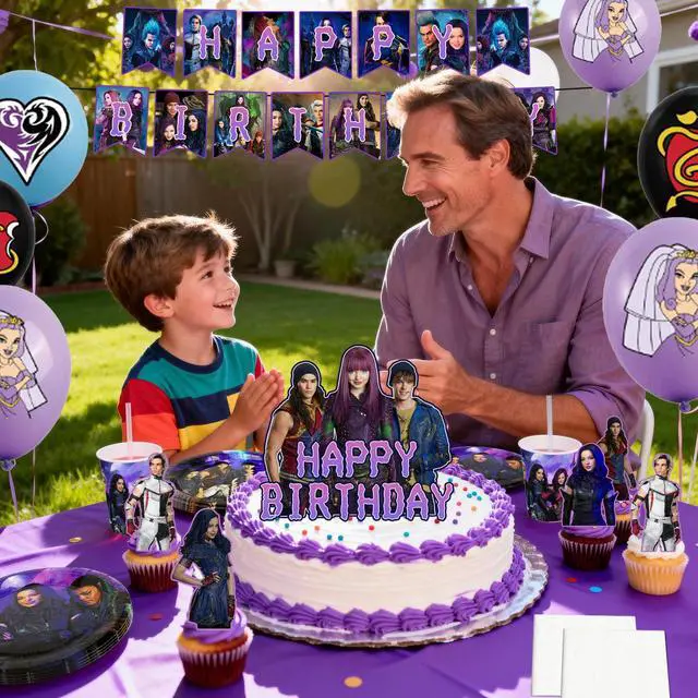 Alt view image 3 of 7 - 98 Pcs Descendants Birthday Party Decorations and Descendants Party Tableware Sets - Descendants Birthday Plates Tablecloth Banners and More Descendants Party Supplies for Kids