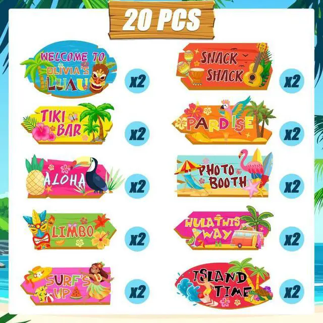 Alt view image 2 of 7 - Hawaiian Luau Party Directional Sign, 20 Pcs Hawaiian Party Direction Signs Summer Tropical Party Direction Signs for Beach Pool Aloha Party Decorations Supplies
