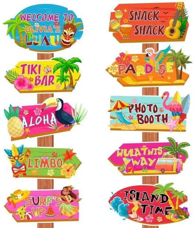 Main image of Hawaiian Luau Party Directional Sign, 20 Pcs Hawaiian Party Direction Signs Summer Tropical Party Direction Signs for Beach Pool Aloha Party Decorations Supplies