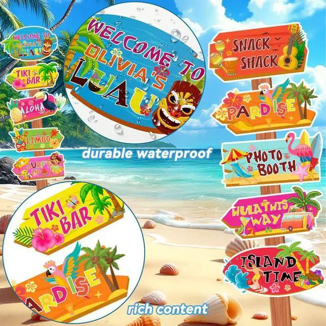 Alt view image 5 of 7 - Hawaiian Luau Party Directional Sign, 20 Pcs Hawaiian Party Direction Signs Summer Tropical Party Direction Signs for Beach Pool Aloha Party Decorations Supplies