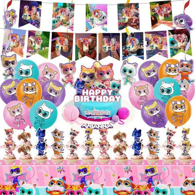 Main image of SuperKitties Party Decorations, 45 Pcs SuperKitties Birthday Decorations Set - SuperKitties Party Balloons & Banner Cake Toppers Tablecloth etc SuperKitties Birthday Party Decorations