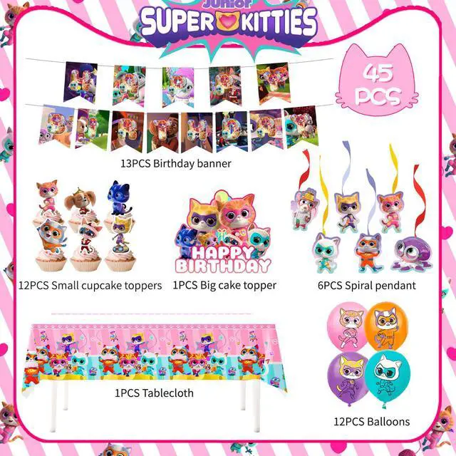 Alt view image 2 of 7 - SuperKitties Party Decorations, 45 Pcs SuperKitties Birthday Decorations Set - SuperKitties Party Balloons & Banner Cake Toppers Tablecloth etc SuperKitties Birthday Party Decorations