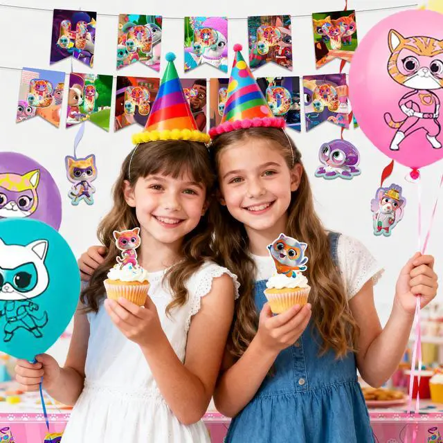 Alt view image 5 of 7 - SuperKitties Party Decorations, 45 Pcs SuperKitties Birthday Decorations Set - SuperKitties Party Balloons & Banner Cake Toppers Tablecloth etc SuperKitties Birthday Party Decorations