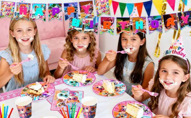Alt view image 7 of 7 - SuperKitties Party Supplies, 128 Pcs SuperKitties Party Tableware Kit - SuperKitties Tablecloth Plates Cups Napkins ect SuperKitties Theme Party Supplies for Girls Birthday Party