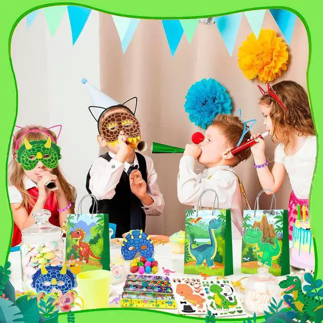 Alt view image 3 of 7 - Dinosaur Party Favors for Kids, 96pcs All-in-One Dinosaur Birthday Party Favors Set - Dino Party Favor Bags Keychains Stampers Stickers Toys Clap Bracelets etc Dinosaur Birthday Party Supplies
