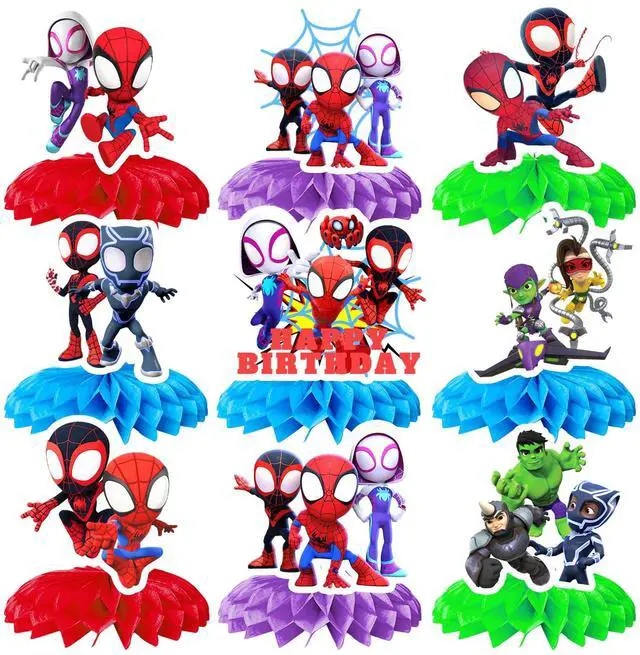 Main image of Spidey and His Amazing Friends Party Supplies, 9 Pcs Spidey Honeycomb Centerpieces for Birthday,Spidey Centerpieces for Tables 3D Double Side for Spidey and His Amazing Friends Decorations