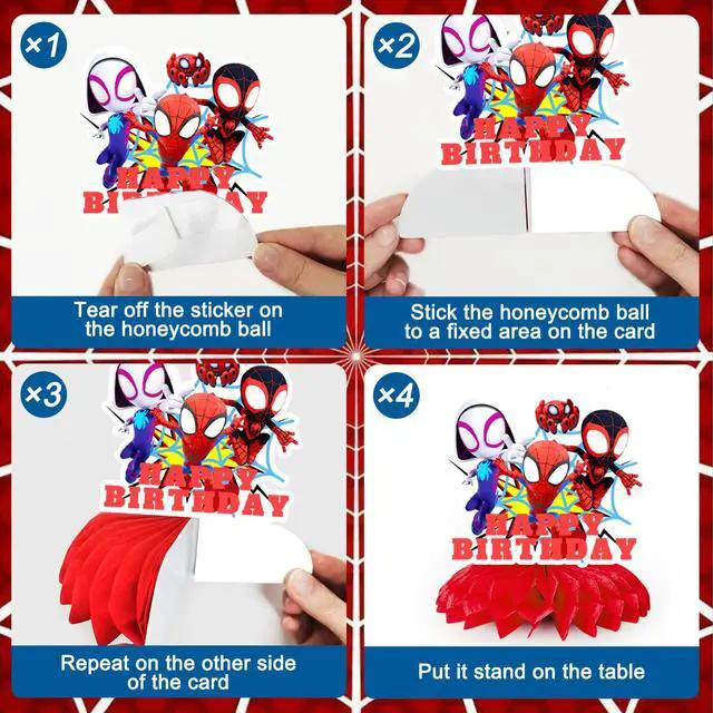Alt view image 3 of 7 - Spidey and His Amazing Friends Party Supplies, 9 Pcs Spidey Honeycomb Centerpieces for Birthday,Spidey Centerpieces for Tables 3D Double Side for Spidey and His Amazing Friends Decorations