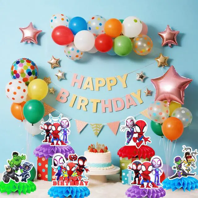 Alt view image 5 of 7 - Spidey and His Amazing Friends Party Supplies, 9 Pcs Spidey Honeycomb Centerpieces for Birthday,Spidey Centerpieces for Tables 3D Double Side for Spidey and His Amazing Friends Decorations