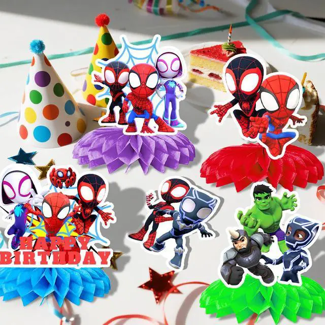 Alt view image 4 of 7 - Spidey and His Amazing Friends Party Supplies, 9 Pcs Spidey Honeycomb Centerpieces for Birthday,Spidey Centerpieces for Tables 3D Double Side for Spidey and His Amazing Friends Decorations
