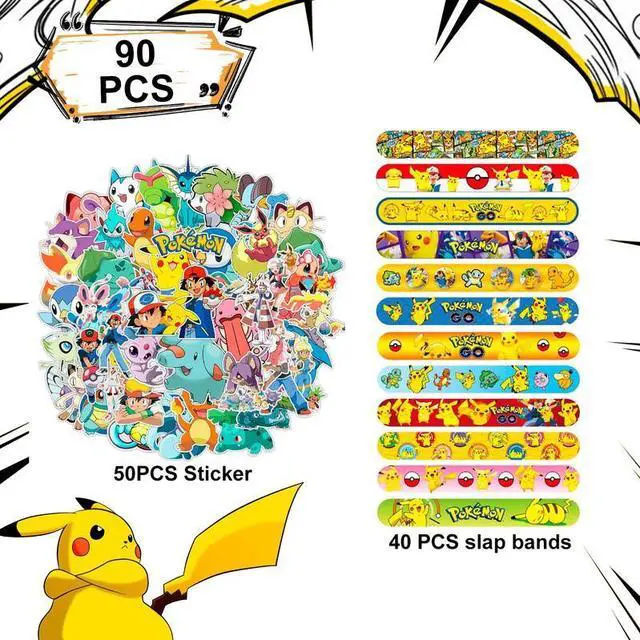 Alt view image 2 of 7 - Pokemon Slap Bracelets, 40 Pcs Pokemon Bracelets and 50 Pcs Pokemon Stickers for Kids Boys & Girls - Pokemon Themed Party Favors for Pokemon Birthday Party Supplies