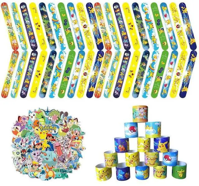 Main image of Pokemon Slap Bracelets, 40 Pcs Pokemon Bracelets and 50 Pcs Pokemon Stickers for Kids Boys & Girls - Pokemon Themed Party Favors for Pokemon Birthday Party Supplies