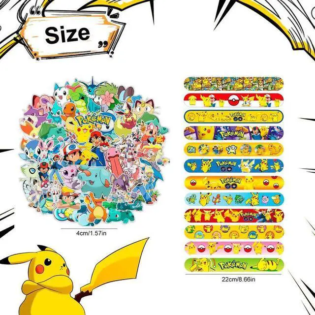 Alt view image 7 of 7 - Pokemon Slap Bracelets, 40 Pcs Pokemon Bracelets and 50 Pcs Pokemon Stickers for Kids Boys & Girls - Pokemon Themed Party Favors for Pokemon Birthday Party Supplies