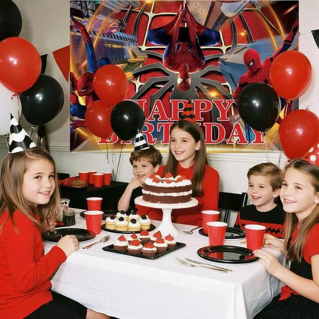 Alt view image 6 of 7 - 70.8''x43.3'' Spiderman Background, Spiderman Birthday Backdrop for Spiderman Birthday Decorations, Spiderman Theme Party Backdrop for Spiderman Party Supplies