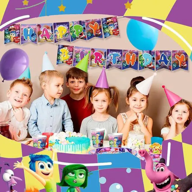 Alt view image 3 of 7 - Inside Out Birthday Decoration Tableware, 66 Pcs Inside Out Theme Party Decorations - Inside Out Party Plates, Inside Out Napkins and Paper Cups for Inside Out Party Decoration Supplies Serves 16