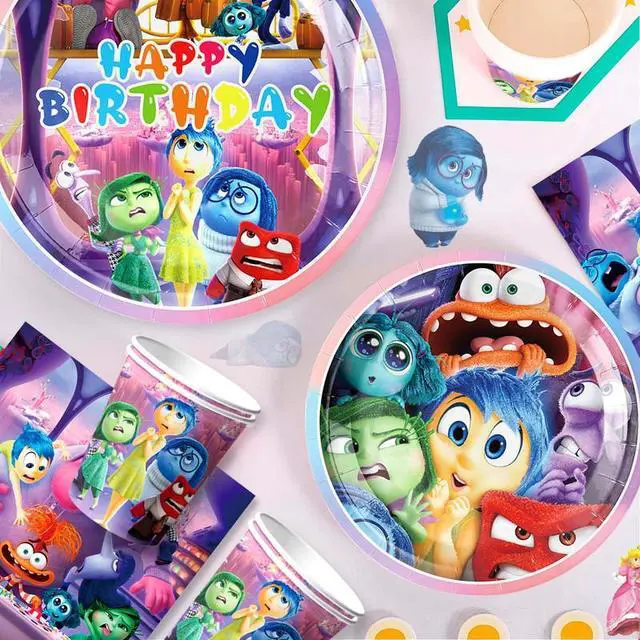 Alt view image 4 of 7 - Inside Out Birthday Decoration Tableware, 66 Pcs Inside Out Theme Party Decorations - Inside Out Party Plates, Inside Out Napkins and Paper Cups for Inside Out Party Decoration Supplies Serves 16