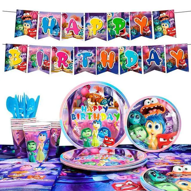 Main image of Inside Out Birthday Decoration Tableware, 66 Pcs Inside Out Theme Party Decorations - Inside Out Party Plates, Inside Out Napkins and Paper Cups for Inside Out Party Decoration Supplies Serves 16