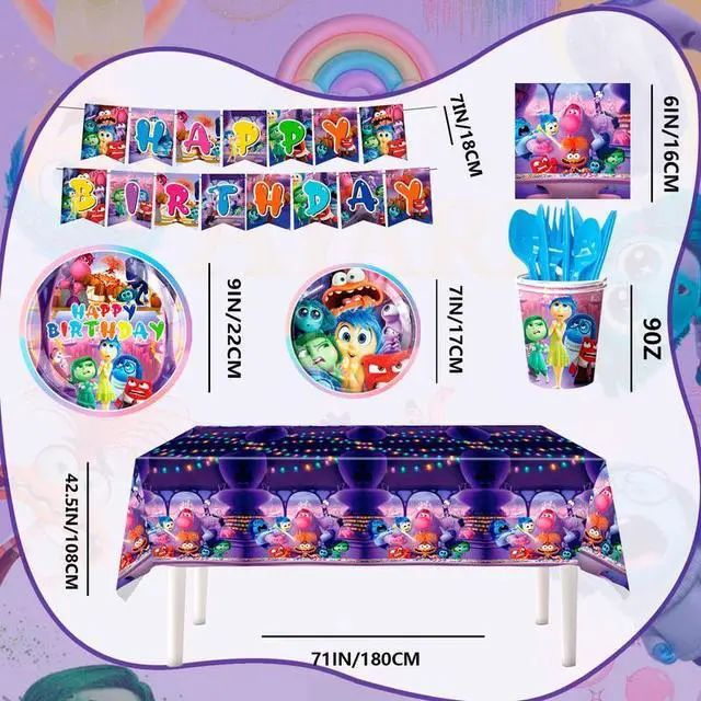 Alt view image 7 of 7 - Inside Out Birthday Decoration Tableware, 66 Pcs Inside Out Theme Party Decorations - Inside Out Party Plates, Inside Out Napkins and Paper Cups for Inside Out Party Decoration Supplies Serves 16