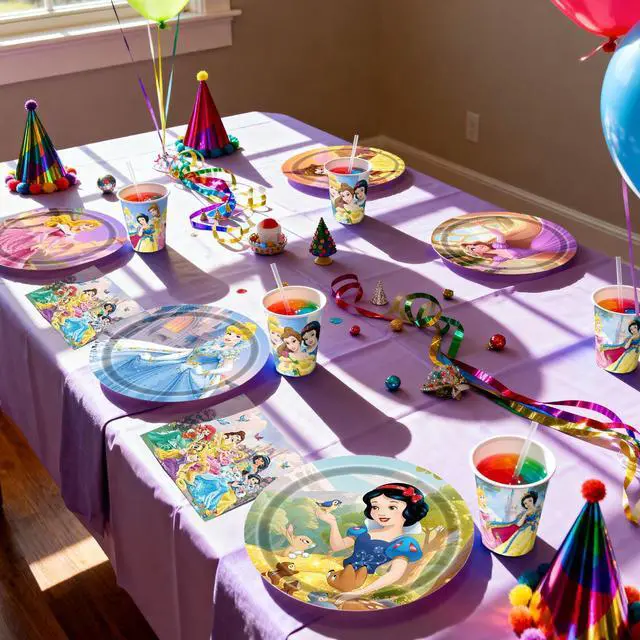 Alt view image 6 of 7 - 120 Pcs Princess Birthday Decorations Tableware Set - Princess Plates Napkins Cups Banner etc Princess Birthday Party Supplies for Princess Party Decorations Supplies