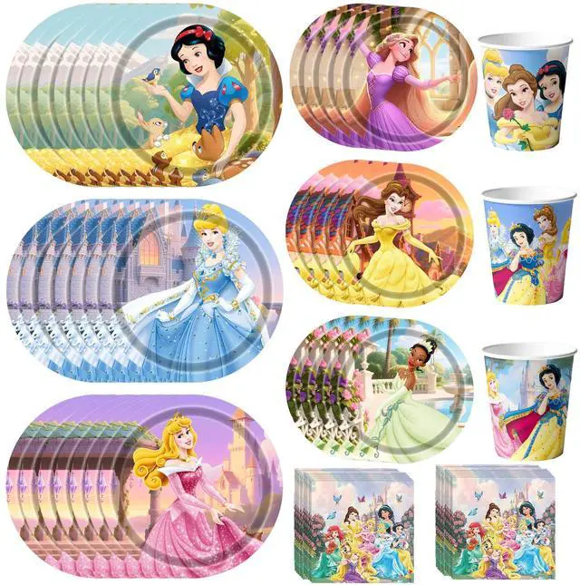 Main image of 120 Pcs Princess Birthday Decorations Tableware Set - Princess Plates Napkins Cups Banner etc Princess Birthday Party Supplies for Princess Party Decorations Supplies