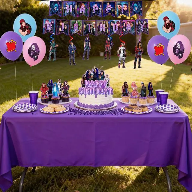 Main image of 33 Pcs Descendants Party Decorations Set - Descendants Birthday Decorations Banners Spirals Tablecloth & Balloons Ccake Toppers ETC Descendants Party Supplies for Kids