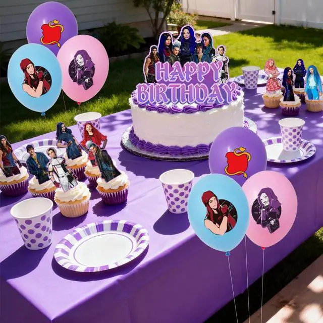 Alt view image 5 of 7 - 33 Pcs Descendants Party Decorations Set - Descendants Birthday Decorations Banners Spirals Tablecloth & Balloons Ccake Toppers ETC Descendants Party Supplies for Kids