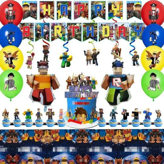Main image of 35 Pcs Roblox Party Decorations, Roblox Birthday Decorations including Roblox Party Balloons, Roblox Birthday Banner Cake Toppers Tablecloth etc Roblox Birthday Party Decorations for Boys/Girls