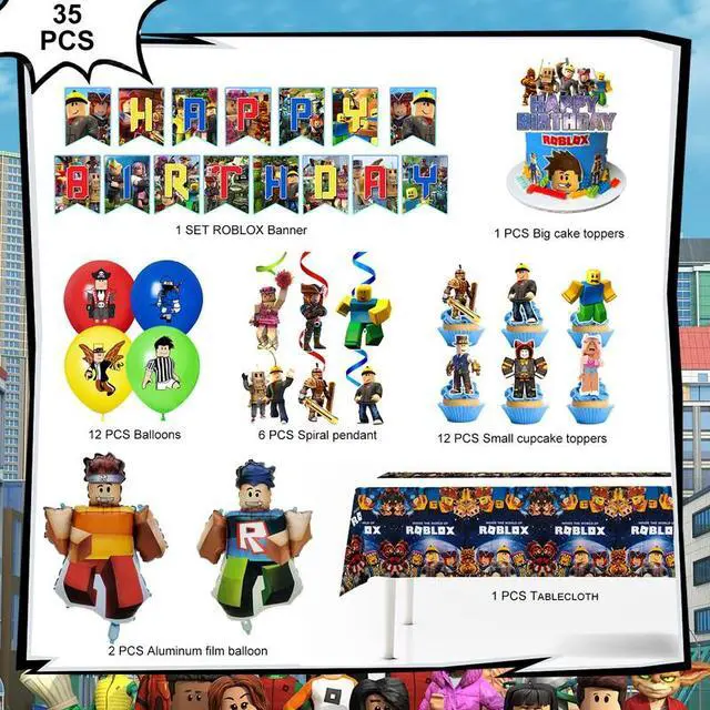 Alt view image 3 of 7 - 35 Pcs Roblox Party Decorations, Roblox Birthday Decorations including Roblox Party Balloons, Roblox Birthday Banner Cake Toppers Tablecloth etc Roblox Birthday Party Decorations for Boys/Girls