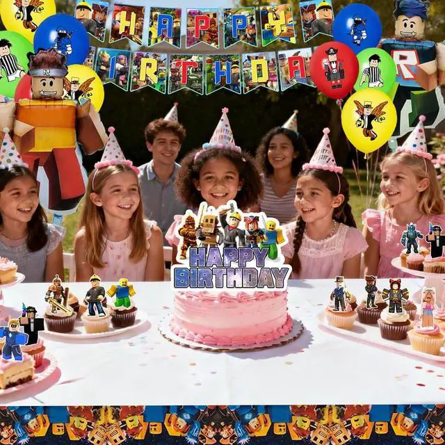 Alt view image 4 of 7 - 35 Pcs Roblox Party Decorations, Roblox Birthday Decorations including Roblox Party Balloons, Roblox Birthday Banner Cake Toppers Tablecloth etc Roblox Birthday Party Decorations for Boys/Girls
