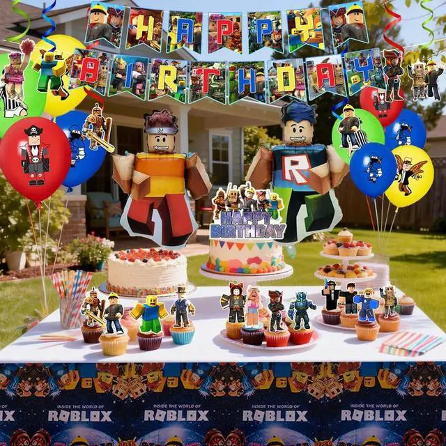 Alt view image 7 of 7 - 35 Pcs Roblox Party Decorations, Roblox Birthday Decorations including Roblox Party Balloons, Roblox Birthday Banner Cake Toppers Tablecloth etc Roblox Birthday Party Decorations for Boys/Girls