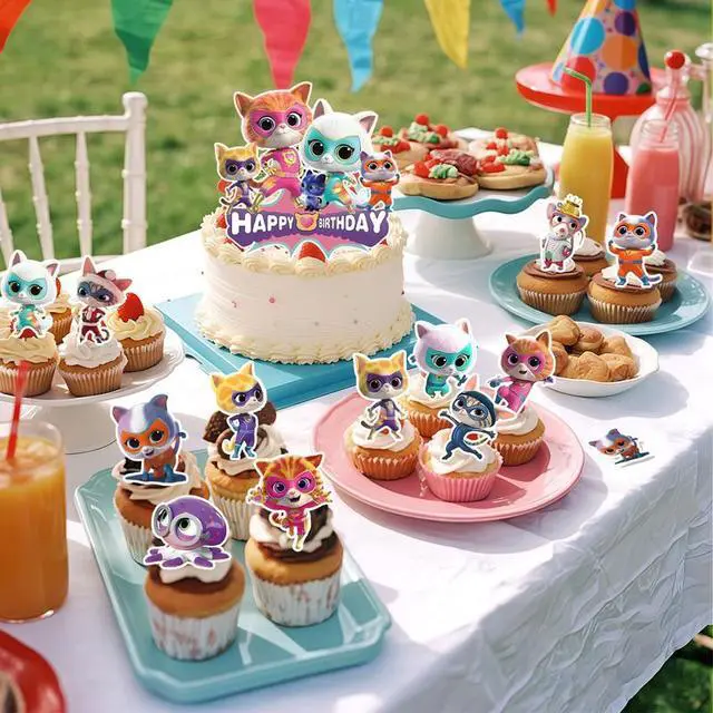 Alt view image 5 of 7 - 25 Pcs SuperKitties Cake Decorations Set - 24 Pcs SuperKitties Cupcake Toppers + 1 Pcs Big Birthday Cake Topper for SuperKitties Birthday Party Decorations