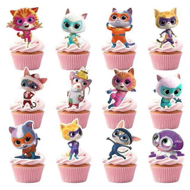 Alt view image 7 of 7 - 25 Pcs SuperKitties Cake Decorations Set - 24 Pcs SuperKitties Cupcake Toppers + 1 Pcs Big Birthday Cake Topper for SuperKitties Birthday Party Decorations