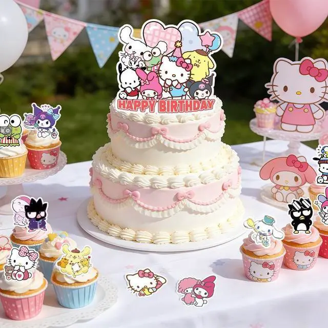 Alt view image 3 of 7 - 25 Pcs Sanrio Cake Decorations, Sanrio Cake Toppers Set includes 1 Sanrio Birthday Cake Topper and 24 Sanrio Theme Cake Topper, for Kids Sanrio Birthday Decorations Supplies