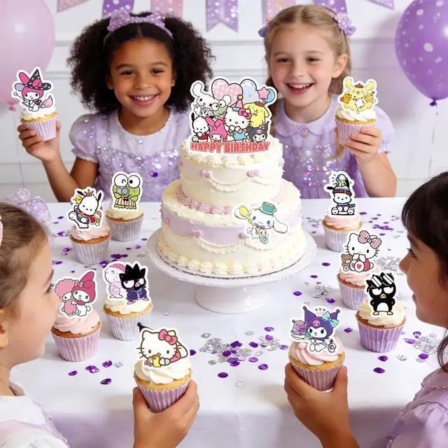 Alt view image 4 of 7 - 25 Pcs Sanrio Cake Decorations, Sanrio Cake Toppers Set includes 1 Sanrio Birthday Cake Topper and 24 Sanrio Theme Cake Topper, for Kids Sanrio Birthday Decorations Supplies