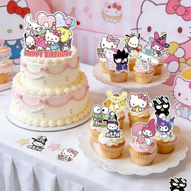 Alt view image 5 of 7 - 25 Pcs Sanrio Cake Decorations, Sanrio Cake Toppers Set includes 1 Sanrio Birthday Cake Topper and 24 Sanrio Theme Cake Topper, for Kids Sanrio Birthday Decorations Supplies