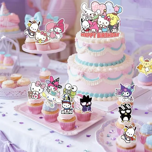 Alt view image 6 of 7 - 25 Pcs Sanrio Cake Decorations, Sanrio Cake Toppers Set includes 1 Sanrio Birthday Cake Topper and 24 Sanrio Theme Cake Topper, for Kids Sanrio Birthday Decorations Supplies