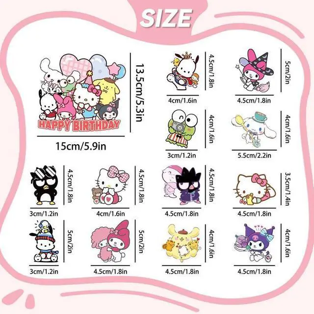Alt view image 7 of 7 - 25 Pcs Sanrio Cake Decorations, Sanrio Cake Toppers Set includes 1 Sanrio Birthday Cake Topper and 24 Sanrio Theme Cake Topper, for Kids Sanrio Birthday Decorations Supplies