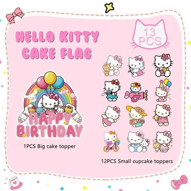 Alt view image 2 of 7 - Hello Kitty Cake Topper, 24 Pcs Hello Kitty Cupcake Toppers + 1 Pcs Hello Kitty Birthday Cake Topper for Hello Kitty Party Decorations